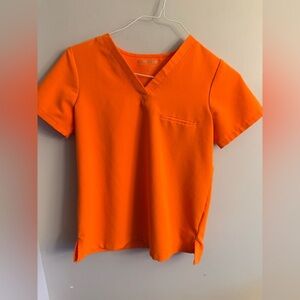 Mandala Orange Scrub Top Womens XS V Neck Medical Uniform Stretch